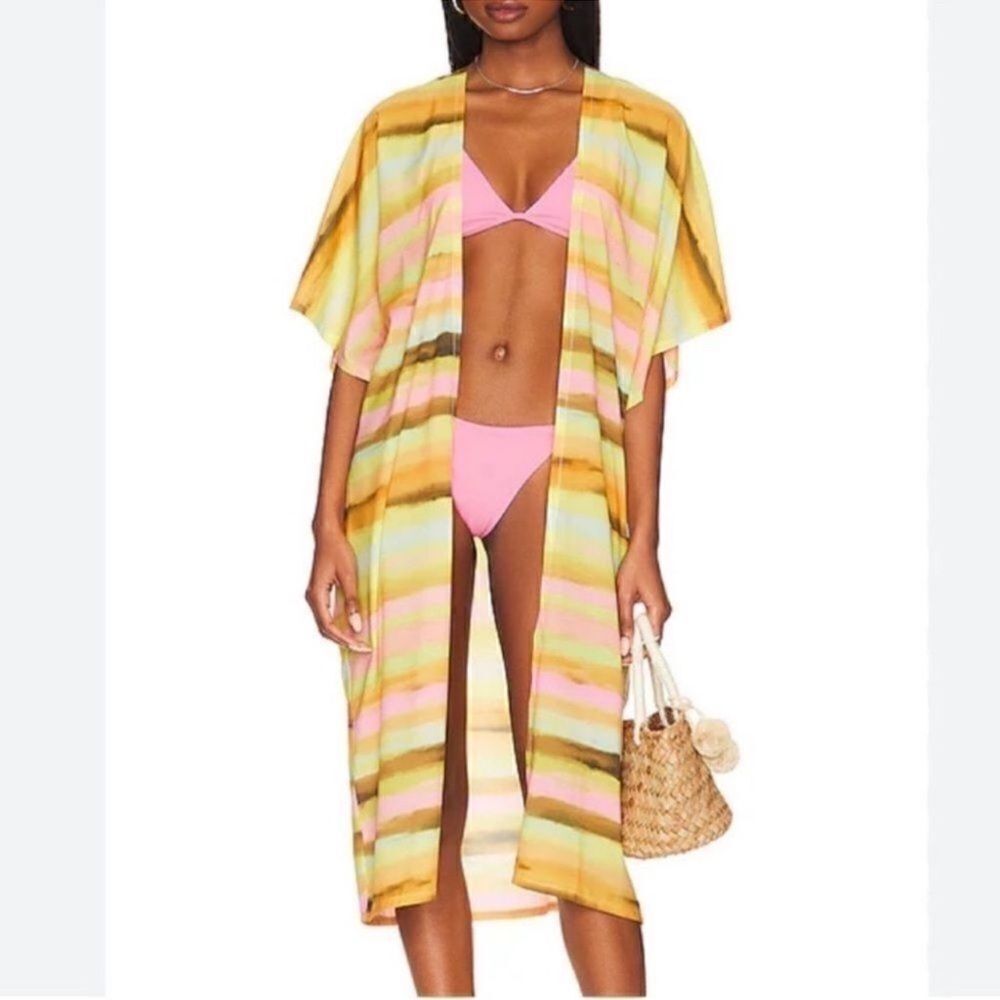 Plush Revolve Striped Oversized Kimono Swimwear Cover up(Size Small)